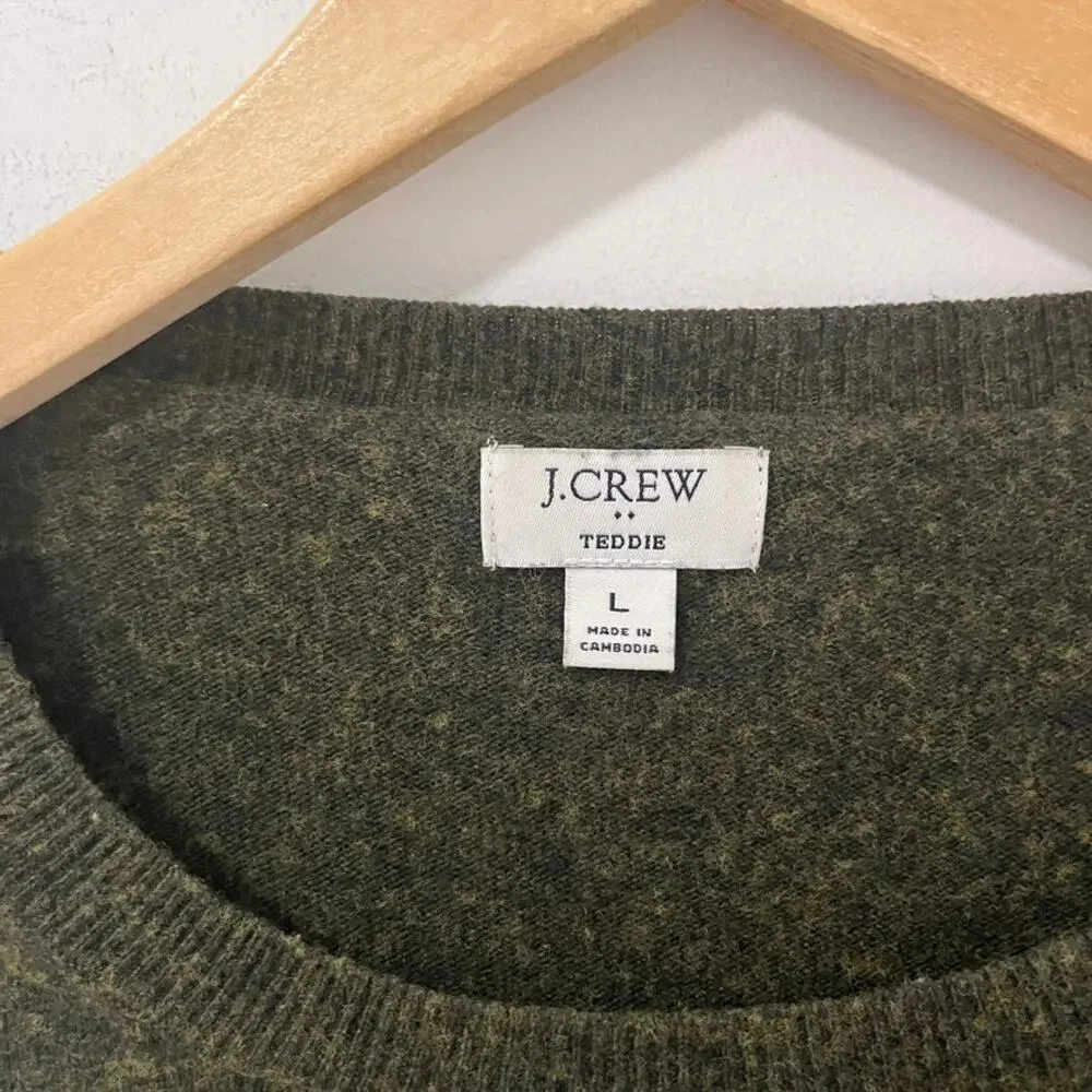 J. Crew Dark Green Wool Blend Teddie Sweater Size Large